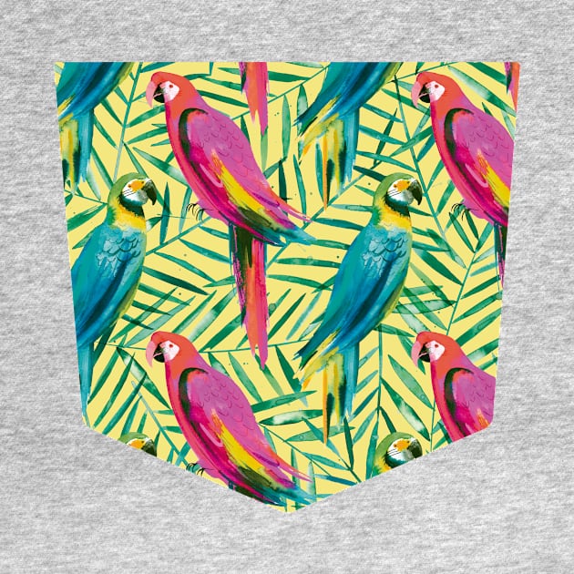 Pocket- watercolor tropical palms parrots by ninoladesign